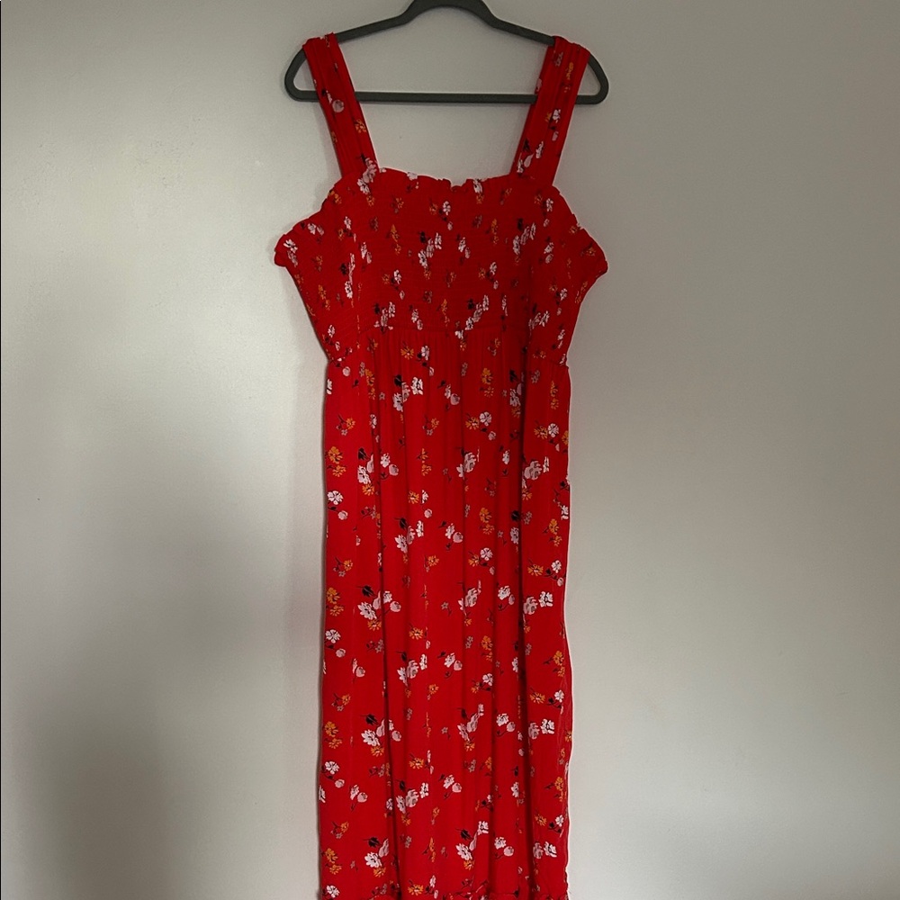 NWT Isabel Maternity Red Floral Smocked Maxi Dress